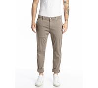 Chinohose REPLAY "ZEUMAR", Herren, Gr. 33, Länge 32, beige (sand), Web, Obermaterial: 91% Baumwolle, 6% Elastomultiester, 3% Elasthan, unifarben, slim fit normal, Hosen Chinohose, Slim Fit (33909715-3