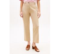 Chinohose TOMMY HILFIGER "CO GMD SLIM STRAIGHT CHINO", Damen, Gr. 40, N-Gr, beige, Web, Obermaterial: 65% Baumwolle, 33% Lyocell, 2% Elasthan, unifarben, straight fit lang, Hosen Chinohose, mit mittle