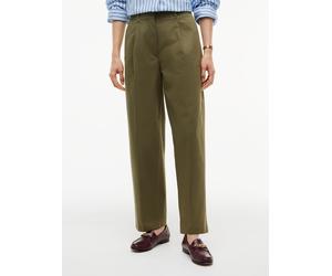 Chinohose TOMMY HILFIGER "COTTON BARREL PLEATED CHINO", Damen, Gr. 38, N-Gr, grün (utility olive), Web, Obermaterial: 65% Baumwolle, 33% Lyocell, 2% Elasthan, unifarben, bequem lang, Hosen Chinohose,