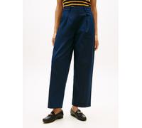Chinohose TOMMY HILFIGER "COTTON BARREL PLEATED CHINO", Damen, Gr. 38, N-Gr, schwarz night navy, Web, Obermaterial: 65% Baumwolle, 33% Lyocell, 2% Elasthan, unifarben, bequem lang, Hosen Chinohose, Ba