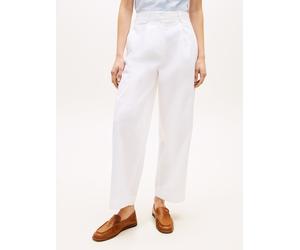 Chinohose TOMMY HILFIGER "COTTON BARREL PLEATED CHINO", Damen, Gr. 46, N-Gr, th optic weiß, Web, Obermaterial: 65% Baumwolle, 33% Lyocell, 2% Elasthan, unifarben, bequem lang, Hosen Chinohose, Baumwol