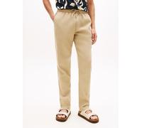 Chinohose TOMMY HILFIGER "HARLEM PO SORONA LINEN", Damen, Gr. 33, Länge 32, batique khaki, Web, Obermaterial: 71% Leinen, 29% Polyester, gerade, unten schmal lang, Hosen Chinohose, Tapered Leg Fit, au