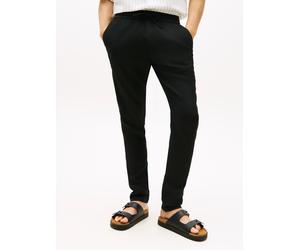 Chinohose TOMMY HILFIGER "HARLEM PO SORONA LINEN", Herren, Gr. 34, Länge 32, schwarz, Web, Obermaterial: 71% Leinen, 29% Polyester, gerade, unten schmal lang, Hosen Chinohose, Tapered Leg Fit, aus Lei