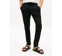 Chinohose TOMMY HILFIGER "HARLEM PO SORONA LINEN", Herren, Gr. 40, Länge 32, schwarz, Web, Obermaterial: 71% Leinen, 29% Polyester, gerade, unten schmal lang, Hosen Chinohose, Tapered Leg Fit, aus Lei