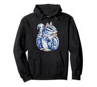 Chinoiserie Blue Toile Art mit floralem Eichhörnchen und Blumen Pullover Hoodie