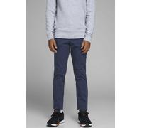 Chinos JACK & JONES JUNIOR "JPSTMARCO bequem, elastisch, pflegeleicht", Jungen, Gr. 128, N-Gr, blau (navy blazer), Web, Obermaterial: 98% Baumwolle, 2% Elasthan, unifarben, slim fit normal, Hosen Anzu