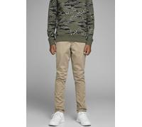 Chinos JACK & JONES JUNIOR "JPSTMARCO bequem, elastisch, pflegeleicht", Jungen, Gr. 152, N-Gr, beige, Web, Obermaterial: 98% Baumwolle, 2% Elasthan, unifarben, slim fit knöchellang, Hosen, unifarben,