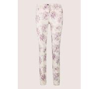 Chinos MADELEINE "Druckhose Schlanke Hose mit Unikat-Print", Damen, Gr. 38, N + K Gr, weiß (wollweiß, multicolor), Obermaterial: 60% Baumwolle CO. 24% Polyester PES. 13% Viskose CV. 3% Elasthan EL., M