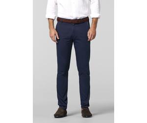 Chinos MEYER "NEW YORK Art.1-8130", Herren, Gr. 28, Normalgrößen, blau (marine), 90% Baumwolle, 7% Kapok, 3% Elasthan, unifarben, regular fit lang, Hosen, mit buntgewebtem Innenfutter (22938127-28) ma