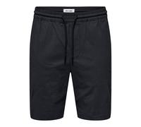 Chinoshorts ONLY & SONS "ONSCAPRI SLIM SLUB CHINO SHORTS OTL", Damen, Gr. S, N-Gr, blau (schwarz navy), Web, Obermaterial: 98% Baumwolle, 2% Elasthan, unifarben, slim fit knielang, Hosen Chinoshorts (
