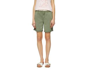 Chinoshorts S.OLIVER, Damen, Gr. 38, N-Gr, grün (shadow khaki), Obermaterial: 98% Baumwolle, 2% Elasthan, unifarben, regular fit kniefrei, Hosen Chinoshorts, Sommerhose mit geflochtenem Gürtel (594216