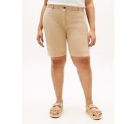 Chinoshorts TOMMY HILFIGER CURVE "CRV CO GMD BLEND CHINO SHORT", Damen, Gr. 54, N-Gr, beige, Web, Obermaterial: 65% Baumwolle, 33% Lyocell, 2% Elasthan, unifarben, regular fit kurz, Hosen Chinoshorts,