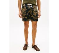 Chinoshorts TOMMY HILFIGER "DOVER PO LINEN FLORAL AOP", Herren, Gr. 38, N-Gr, schwarz night navy allover, Web, Obermaterial: 100% Leinen, regular fit kniefrei, Hosen Chinoshorts, elastischer Bund, reg