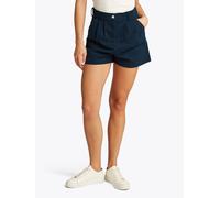 Chinoshorts TOMMY JEANS "TJW CLAIRE HR PLEATED SHORT", Damen, Gr. 26, N-Gr, blau (schwarz night navy), Twill, Obermaterial: 96% Baumwolle, 4% Elasthan, unifarben, normal kurz, Hosen Chinoshorts, mit B