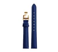 Chlikeyi 12mm/14mm Damen-Uhrenarmband aus echtem Leder, Armband mit goldener Doppel-Schnalle, Blau, 14mm