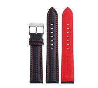 Chlikeyi 18-24mm Uhrenarmband aus Karbonfaser-Leder, Armband mit silberner Dornschließe, rotem Faden, Schwarz, 18mm