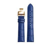 Chlikeyi 18mm/20mm/22mm blaues Leder-Uhrenarmband, Armband mit goldenen Doppeldruckknöpfen, Bambusmuster, Königsblau, 20mm