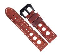 Chlikeyi Armband aus echtem Kalbsleder, 20-24mm, echtes Leder-Uhrenarmband, Rot schwarz, 20 mm