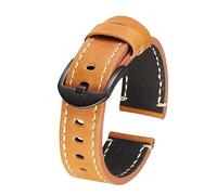 Chlikeyi Crazy Horse Leder-Uhrenarmband, 20-24mm, Edelstahl-Schnalle, Ersatzarmband, Uhrenzubehör, Blau, für Herren/Damen, Gelbbraun (schwarz), 20 mm