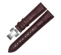 Chlikeyi Damen-Uhrenarmband aus echtem Leder, 10-24mm, Armband mit doppelter Faltschließe, Braunes Silber, 19mm