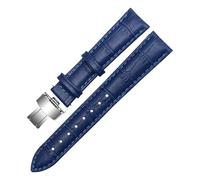 Chlikeyi Damen-Uhrenarmband aus echtem Leder, 10-24mm, Armband mit doppelter Faltschließe, Dunkelblaues Silber, 16mm