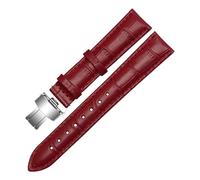 Chlikeyi Damen-Uhrenarmband aus echtem Leder, 10-24mm, Armband mit doppelter Faltschließe, Dunkelrot, 18mm