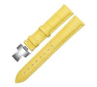 Chlikeyi Damen-Uhrenarmband aus echtem Leder, 10-24mm, Armband mit doppelter Faltschließe, Gelbes Silber, 18mm