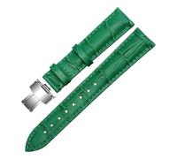 Chlikeyi Damen-Uhrenarmband aus echtem Leder, 10-24mm, Armband mit doppelter Faltschließe, Grünes Silber, 18mm