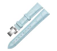 Chlikeyi Damen-Uhrenarmband aus echtem Leder, 10-24mm, Armband mit doppelter Faltschließe, Hellblaues Silber, 18mm