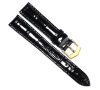 Chlikeyi Lacklederarmband aus echtem Leder mit Dornschließe, Armband für Damen, 12-22mm, Schwarzes Gold, 18 mm