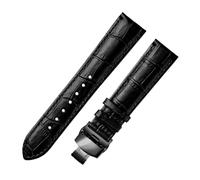 Chlikeyi Uhrenarmband aus echtem Leder, 12-24mm, mit Butterfly-Verschluss, Armband mit schwarzer Doppel-Schnalle, Schwarz, 20mm