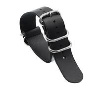 Chlikeyi Uhrenarmband aus echtem Leder, fünf Metallringe, Herrenarmband, Militär, Sport, weiches echtes Rindsleder, universelle Armbandgrößen, Schwarz, 22mm