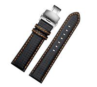 Chlikeyi Uhrenarmband Leder 18-24 mm, Herrenuhrenarmband Faltschließe, black orange 3, 23 mm