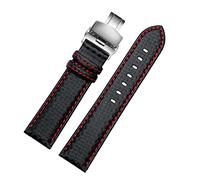 Chlikeyi Uhrenarmband Leder 18-24 mm, Herrenuhrenarmband Faltschließe, black red 3, 24 mm