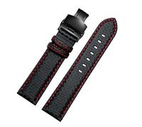 Chlikeyi Uhrenarmband Leder 18-24 mm, Herrenuhrenarmband Faltschließe, black red 4, 23 mm