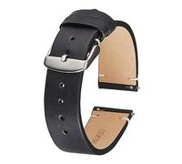 Chlikeyi Ultradünnes, weiches Echtleder-Uhrenarmband, 18-22mm, Schnellverschluss-Lederarmband, Schwarz, 20 mm