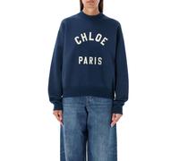 Chloé - Navy Crew Neck Sweater With Bold Front Logo - Größe L - schwarz
