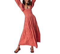 Chloefairy Damen-Maxikleid mit Blumenstickerei, Laternenärmel, quadratischer Ausschnitt, gestuftes, fließendes Frühlingskleid, wassermelone, Groß