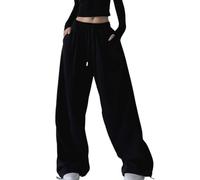 Chmnigma Sweathose mit weitem Bein für Damen und Herren, weite Passform, Kordelzug, trendig, athletisch, Grunge-Kleidung, Schwarz, X-Groß