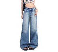 Chmnigma Y2k Baggy-Jeans für Damen und Herren, niedrige Leibhöhe, gerades Bein, Denim-Sweathose, Vintage-Gothic-Kleidung, Blau2, L