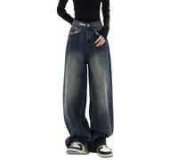 Chmnigma Y2k Baggy-Jeans für Damen und Herren, niedrige Leibhöhe, gerades Bein, Denim-Sweathose, Vintage-Gothic-Kleidung, Blau1, L
