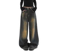 Chmnigma Y2k Baggy-Jeans für Damen und Herren, niedrige Leibhöhe, gerades Bein, Denim-Sweathose, Vintage-Gothic-Kleidung, Blau3, XS