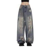 Chmnigma Y2k Baggy-Jeans für Damen und Herren, niedrige Leibhöhe, gerades Bein, Denim-Sweathose, Vintage-Gothic-Kleidung, Blau4, S