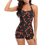 Chnnamzu Badeanzug mit Bein, Badeanzug Damen Bauchweg Push Up, Sport Badeanzüge für Damen Shape Einteiliger Bademode mit Hose Neckholder Schwimmanzug Lang Monokini Sommer Strandmode Swimsuit