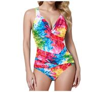 Chnnamzu Damen Bauchweg Badeanzug mit Shaping Effekt, Push Up Badeanzüge für Frauen V Ausschnitt Einteilige Bademode Shape Sexy Monokini Geraffte Bauchkontrolle Schwimmanzug Damenbadeanzüge