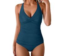 Chnnamzu Damen Bauchweg Badeanzug Sexy Crossback, Push Up Badeanzüge Damen mit Shaping Effekt, Einteiliger Bademode mit Cups Shape Monokini V Ausschnitt Schwimmanzug Damenbadeanzüge