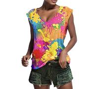 Chnnamzu Damen-Bluse mit Flügelärmeln V-Ausschnitt Sommer Frauen T-Shirt Oberteil Kurzarmshirt Mode Sommershirt Bedrucktes Tshirts Für Damen Teenager Mädchen