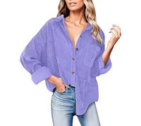 Chnnamzu Damen Cord Jacke Cordhemd Damen Vintage Hemd Cordjacke Winter Frühling Herbst Top Langarmshirt Elegant Hemdbluse mit Knöpfen V-Ausschnitt Casual Arbeit Bluse Jacke