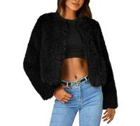 Chnnamzu Damen Fleecejacke Kurz - Teddy Fleecejacke Fleece Hoodie Damen Parka Jacke Mantel WintermäNtel Fleece Kurzjacke KüNstliche Langarmtaschen Zottelige Warme Oberbekleidung Herbstkleidung