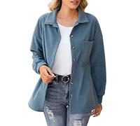 Chnnamzu Hemdjacke Damen Corduroy Jackets Button Down Shacket Langarm Karohemd für Frauen Oversize Bluse Übergangsjacke